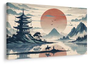 Quadro su tela – Paesaggio giapponese con cavaliere