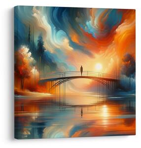 Quadro su tela – Tramonto sul fiume con ponte