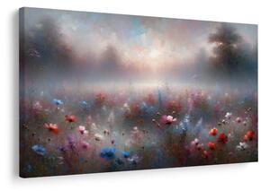 Quadro su tela – Prato nebbioso con fiori