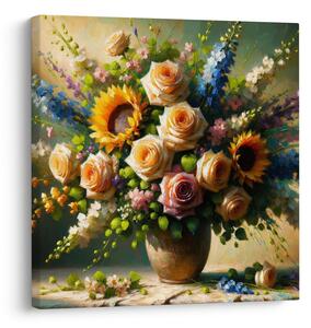 Quadro su tela – Bouquet di rose e girasoli