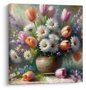 Quadro su tela – Fiori colorati in vaso