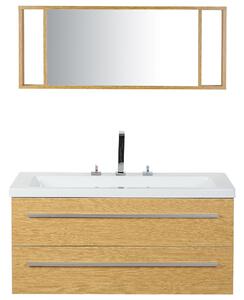 Mobiletto Lavabo colore Beige e Argento a 2 Cassetti con Specchio in stile Moderno contemporaneo Beliani