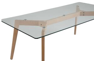Tavolino da Caffè Piano in Vetro Trasparente Gambe in Legno Rettangolare Scandinavo Moderno Beliani