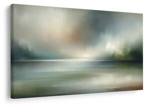 Quadro su tela – Panorama nebbioso con superficie d’acqua