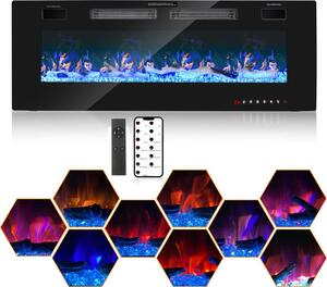 Jayseuw Caminetto elettrico da 50 pollici 750W/1500W - Fuoco d'atmosfera - Effetto fiamma 3D - Protezione contro il surriscaldamento - Incluso telecomando e app di controllo