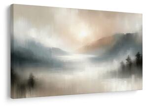 Quadro su tela – Montagne nebbiose e lago