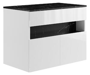 Mobile sotto lavabo sospeso a LED con piano Bianco e Nero effetto marmo L80 cm POZEGA