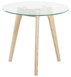 Set di 2 tavolini a nido tondi trasparenti con piano in vetro 3 gambe in legno chiaro minimalista scandinavo Beliani