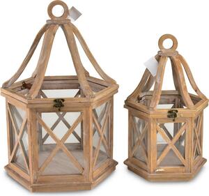 Set di lanterne in legno LOKKE Lokke Hexagon XL 34x30x52 cm e L 25,5x22x42 cm, colore naturale, 2 pezzi