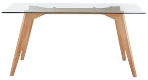 Tavolo da Pranzo Trasparente 160 x 90 cm Piano in Vetro Gambe in Legno Rettangolare Scandinavo Moderno Beliani