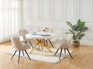 Tavolo da pranzo allungabile da 4 a 8 coperti in MDF e Acciaio Effetto marmo Bianco e Dorato - KOMONI