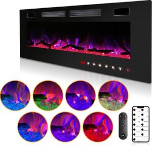 Jopassy caminetto elettrico da parete caminetto elettrico con riscaldamento 12 modalità di colore effetto fiamma LED, 750/1500 W caminetto stufa da parete e da incasso caminetto da parete riscaldamento funzione app telecomando touch screen, nero