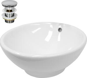 Lavabo LuxeBath Lavabo da appoggio rotondo, Ø 42x17 cm, bianco, in Vetroceramica, incl. set di scarico con troppopieno