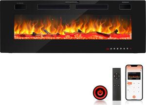 Jopassy caminetto elettrico 750/1500W da parete con telecomando caminetto riscaldatore elettrico effetto fiamma 3D nero