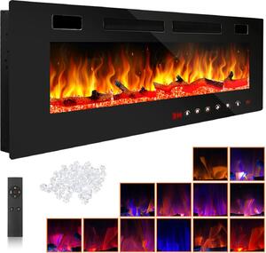 Izrielar 750W/1500W caminetto elettrico 50 pollici - Fuoco d'atmosfera effetto fiamma 3D - Protezione contro il surriscaldamento Incluso telecomando e app di controllo