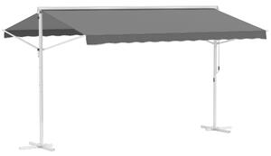 Outsunny Tenda a Doppia Pendenza Manuale retrattile Inclinazione regolabile Acciaio epossidico Bianco Poliestere impermeabilizzato Anti-UV Grigio dim. 4,50L x 3,40l x 2,55H m
