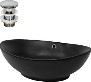 Lavabo LuxeBath Lavabo da appoggio ovale, 59x38x19 cm, nero, in Vetroceramica, incl. set di scarico con troppopieno