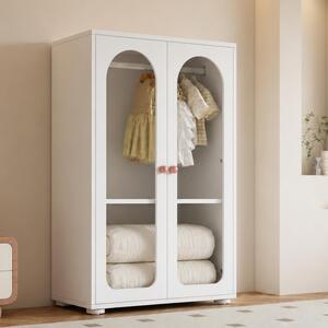 Armadio MODFU 80x50x120 cm con ante in acrilico trasparente, armadio per bambini bianco, mobile contenitore con maniglie in Vetroceramica