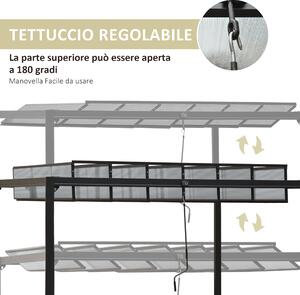 Outsunny Pergola Gazebo da Giardino 3.48x3m con Tetto Apribile a Manovella, Alluminio e Policarbonato, Grigio | Aosom Italy