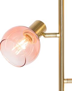 Lampada da terra Art Déco oro con vetro rosa 3 luci - Vidro