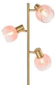 Lampada da terra Art Déco oro con vetro rosa 3 luci - Vidro