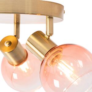 Faretto da soffitto Art Déco oro con vetro rosa a 3 luci - Vidro