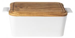 Ensemble white porta pane rettangolare con coperchio di quercia 40 cm