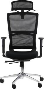 Sedia da ufficio girevole ergonomica TRENT, base cromata, supporto lombare, braccioli regolabili, seduta scorrevole (avanti-indietro), nero
