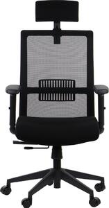 Sedia da ufficio ergonomica girevole RIVERTON M/H, braccioli regolabili, poggiatesta, schienale in rete, sedile scorrevole (avanti-indietro), nero