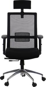 Sedia da ufficio ergonomica girevole RIVERTON M/H/AL, braccioli regolabili, poggiatesta, schienale in rete, sedile scorrevole (avanti-indietro), base in alluminio, nero
