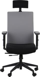 Sedia da ufficio ergonomica girevole RIVERTON F/H, braccioli regolabili, poggiatesta, seduta scorrevole (avanti-indietro), nero/grigio