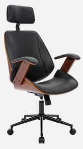 Sedia da ufficio con rotelle, effetto legno curvato e Pelle finta, Nero