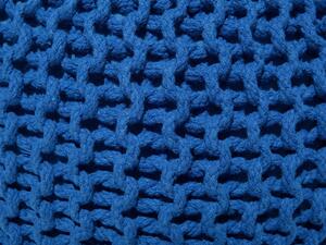 Pouf ottomana blu in cotone lavorato a maglia perline EPS riempimento rotondo piccolo poggiapiedi 50 x 35 cm Beliani