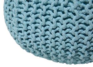 Pouf ottomana azzurro in cotone lavorato a maglia perline EPS riempimento rotondo piccolo poggiapiedi 40 x 25 cm Beliani