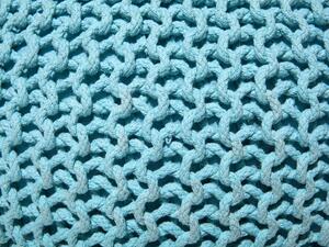 Pouf ottomana azzurro in cotone lavorato a maglia perline EPS riempimento rotondo piccolo poggiapiedi 40 x 25 cm Beliani