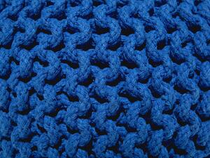 Pouf ottomana blu scuro in cotone lavorato a maglia perline EPS riempimento rotondo piccolo poggiapiedi 40 x 25 cm Beliani
