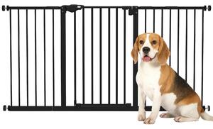 PawHut Cancellino per Cani e Animali Domestici 3 Estensioni Larghezza Regolabile Fino 147.5cm Chiusura Automatica, Nero|Aosom