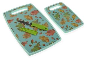 Set due taglieri decoro foglie con coltello
