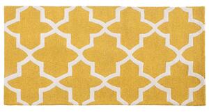 Tappeto tappetino Giallo Lana 80 x 150 cm Traliccio Motivo Quadrifoglio Trapuntato a Mano Orientale Marocchino Trifoglio Beliani