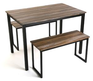 Set tavolino con due panche in metallo e legno