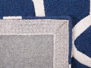 Tappeto tappetino Lana Blu 140 x 200 cm Traliccio Motivo Quadrifoglio Trapuntato a Mano Orientale Trifoglio Marocchino Beliani
