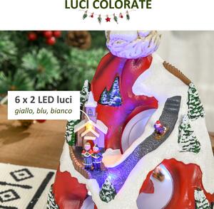 HOMCOM Villaggio Natalizio Luminoso con 4 Sciatori e 8 Musiche, Set 2 Decorazioni di Natale con Luci LED Colorate, 19x18.5x24 cm