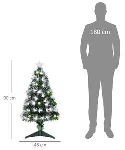 HOMCOM Set 2 Alberi di Natale Artificiali con Luci a LED, Fibre Ottiche e Base Pieghevole Rimovibile, Φ48x90 cm, Verde e Bianco