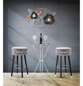 Sgabello bar in legno e velluto Grigio, PARIS, dimensioni 35x35xh 74 cm peso 4,0 kg, tessuto ondulato imbottito colore Grigio, nero e Argento