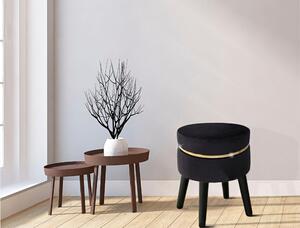 Sgabello in legno e velluto nero con fascia oro, PARIS dimensioni � 35X40,5 cm peso 4,0 kg, tessuto ondulato imbottito crema oro