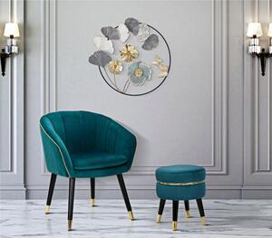 Poltrona in tessuto Ottanio imbottito con rifiniture dorate PARIS Dimensioni 51x59x h 79 cm - peso 5 kg gambe Metallo nero