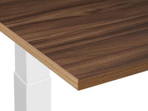 Scrivania regolabile manualmente Piano tavolo in legno scuro Struttura in acciaio verniciato a polvere bianco 160 x 72 cm Beliani