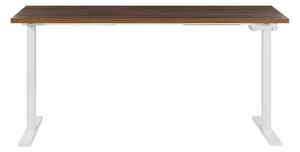 Scrivania regolabile manualmente Piano tavolo in legno scuro Struttura in acciaio verniciato a polvere bianco 160 x 72 cm Beliani