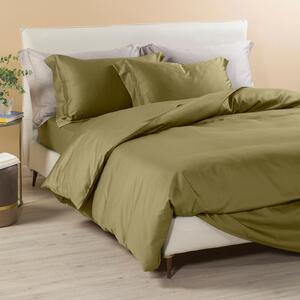 Completo Copripiumino In Raso Di Cotone Raso Matrimoniale Dreaming Tinta Unita Green Caleffi