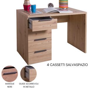 Scrivania Pc Ufficio con 4 Cassetti, Tavolo Porta Computer per Casa , Ripiano in Legno cm 110x60x75